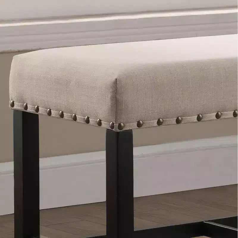Banc de salle à manger Roundhill Furniture Biony en tissu, hauteur comptoir, avec garniture cloutée, couleur sable