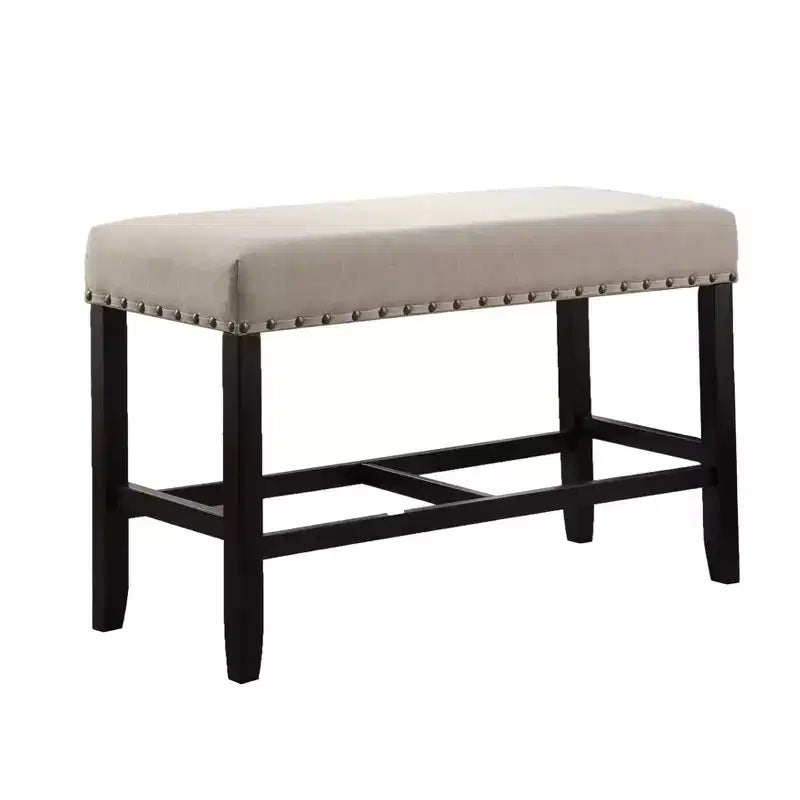 Banc de salle à manger Roundhill Furniture Biony en tissu, hauteur comptoir, avec garniture cloutée, couleur sable
