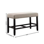 Banc de salle à manger Roundhill Furniture Biony en tissu, hauteur comptoir, avec garniture cloutée, couleur sable
