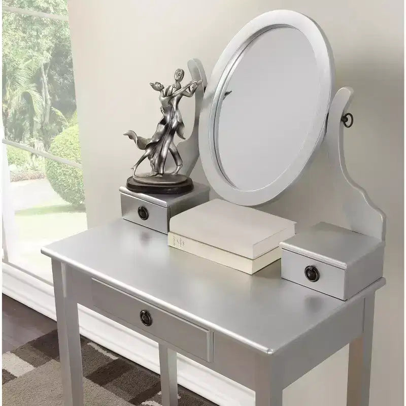 Moniys Wood Moniya Coiffeuse et tabouret, Argent