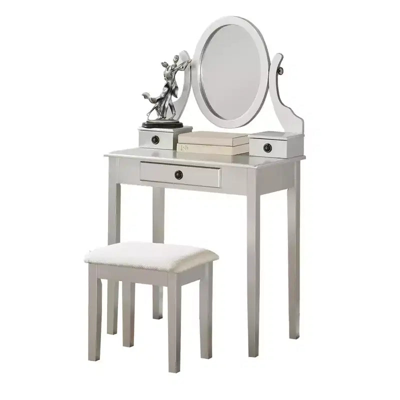Moniys Wood Moniya Coiffeuse et tabouret, Argent