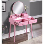 Ensemble coiffeuse et tabouret en bois contemporain Liannon, rose