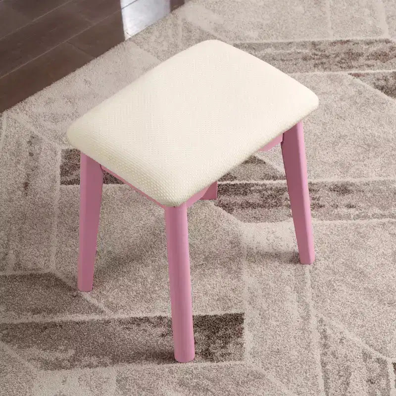 Ensemble coiffeuse et tabouret en bois contemporain Liannon, rose