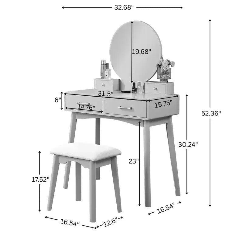 Ensemble coiffeuse et tabouret en bois contemporain Liannon, rose