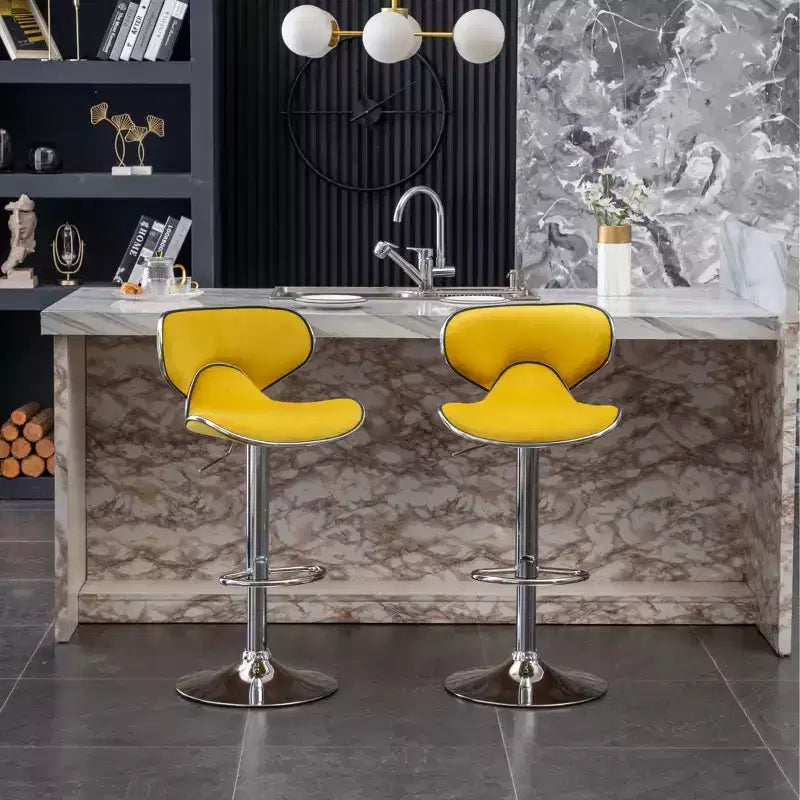 Tabouret de bar pivotant et réglable Masaccio en velours, lot de 2, jaune