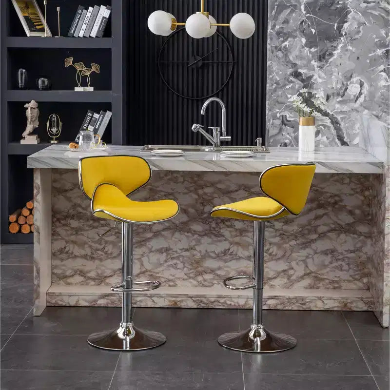 Tabouret de bar pivotant et réglable Masaccio en velours, lot de 2, jaune