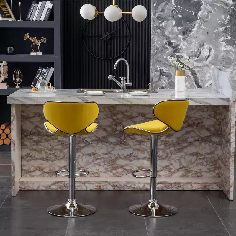 Tabouret de bar pivotant et réglable Masaccio en velours, lot de 2, jaune
