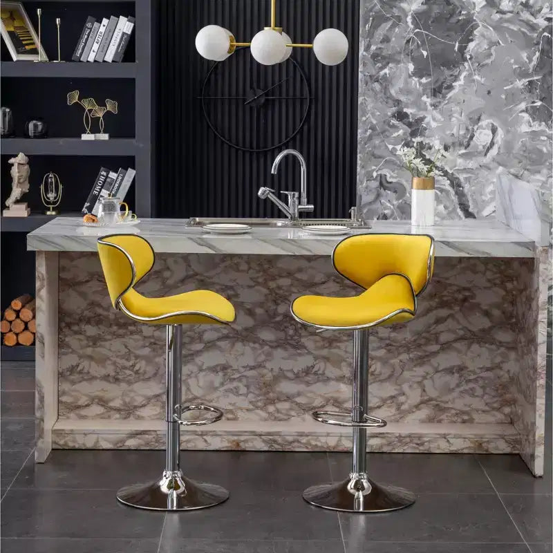 Tabouret de bar pivotant et réglable Masaccio en velours, lot de 2, jaune