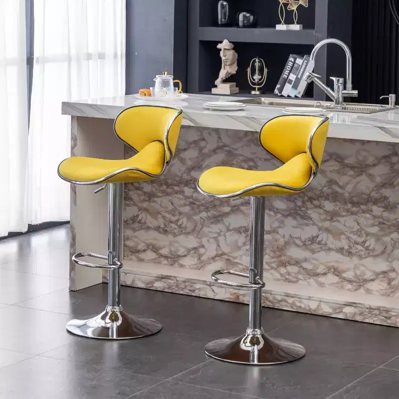 Tabouret de bar pivotant et réglable Masaccio en velours, lot de 2, jaune