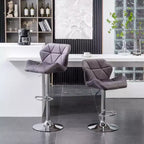 Tabourets de bar pivotants à hauteur réglable Breni Velvet Diamond Tufted, lot de 2, gris