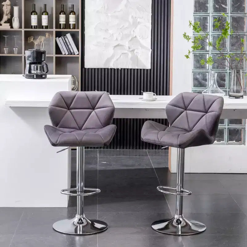 Tabourets de bar pivotants à hauteur réglable Breni Velvet Diamond Tufted, lot de 2, gris