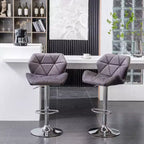 Tabourets de bar pivotants à hauteur réglable Breni Velvet Diamond Tufted, lot de 2, gris