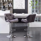 Tabourets de bar pivotants à hauteur réglable Breni Velvet Diamond Tufted, lot de 2, gris