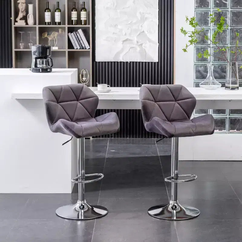 Tabourets de bar pivotants à hauteur réglable Breni Velvet Diamond Tufted, lot de 2, gris