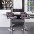 Tabourets de bar pivotants à hauteur réglable Breni Velvet Diamond Tufted, lot de 2, gris