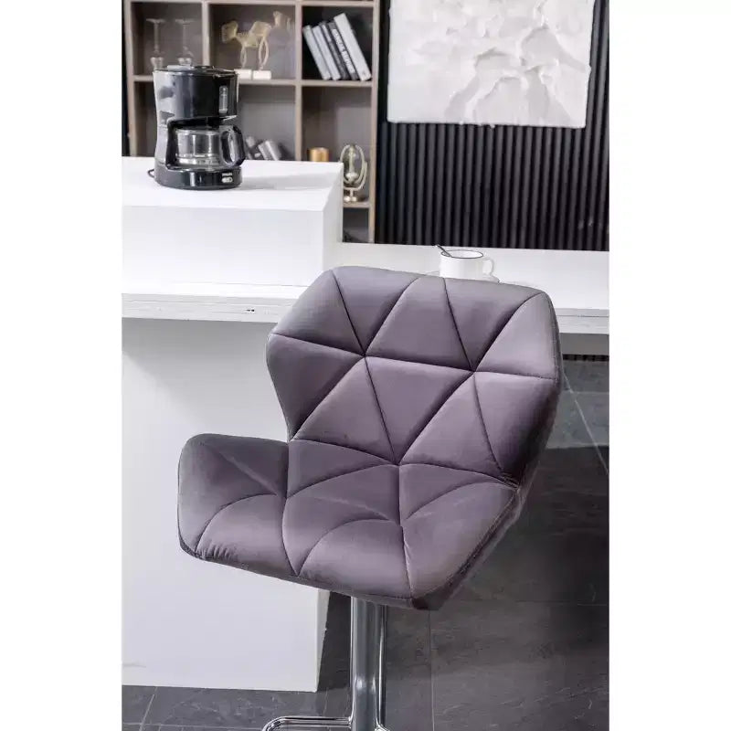 Tabourets de bar pivotants à hauteur réglable Breni Velvet Diamond Tufted, lot de 2, gris