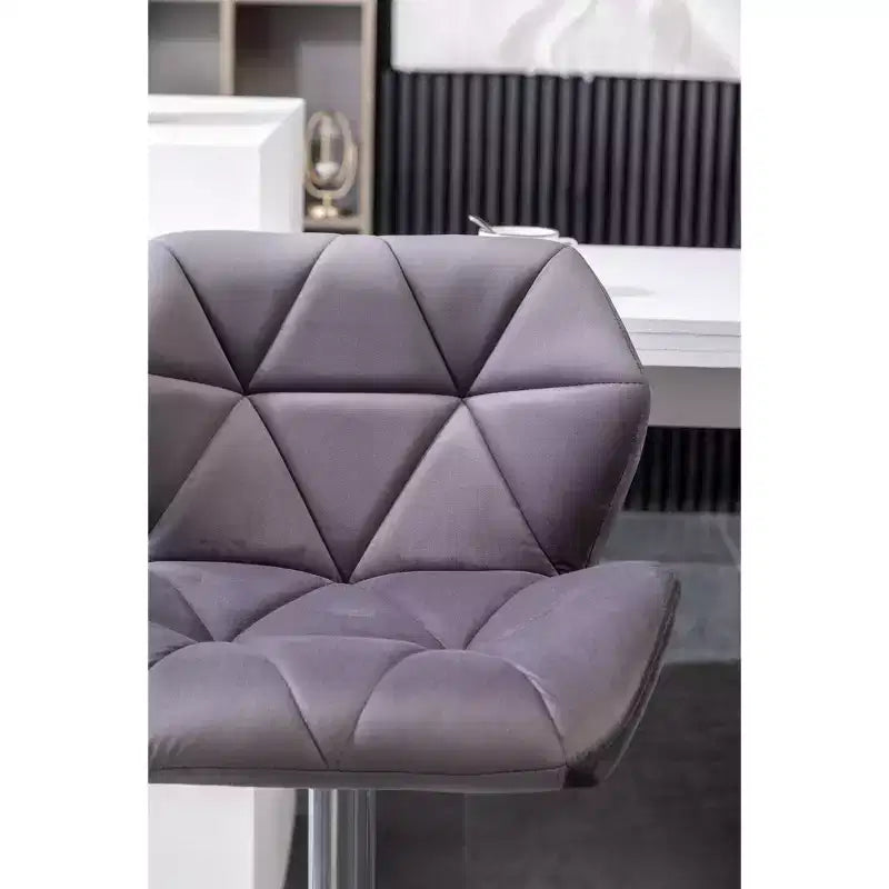 Tabourets de bar pivotants à hauteur réglable Breni Velvet Diamond Tufted, lot de 2, gris