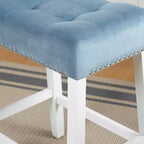 Tabourets de bar Roundhill Furniture Morovo, lot de 2, en velours, avec sièges rembourrés en forme de selle capitonnés, finition blanchie, bleus