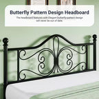 Cadre de lit en métal pour enfants Allewie avec tête et pied de lit papillon, aucun sommier tapissier requis