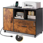 GALAXHERO Meuble de Rangement avec Station de Charge, Classeur à Roulettes à 1 Tiroir, Meuble de Classement Verrouillable pour Bureau à Domicile, Support d'Imprimante avec Rangement