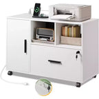 GALAXHERO Meuble de Rangement avec Station de Charge, Classeur à Roulettes à 1 Tiroir, Meuble de Classement Verrouillable pour Bureau à Domicile, Support d'Imprimante avec Rangement
