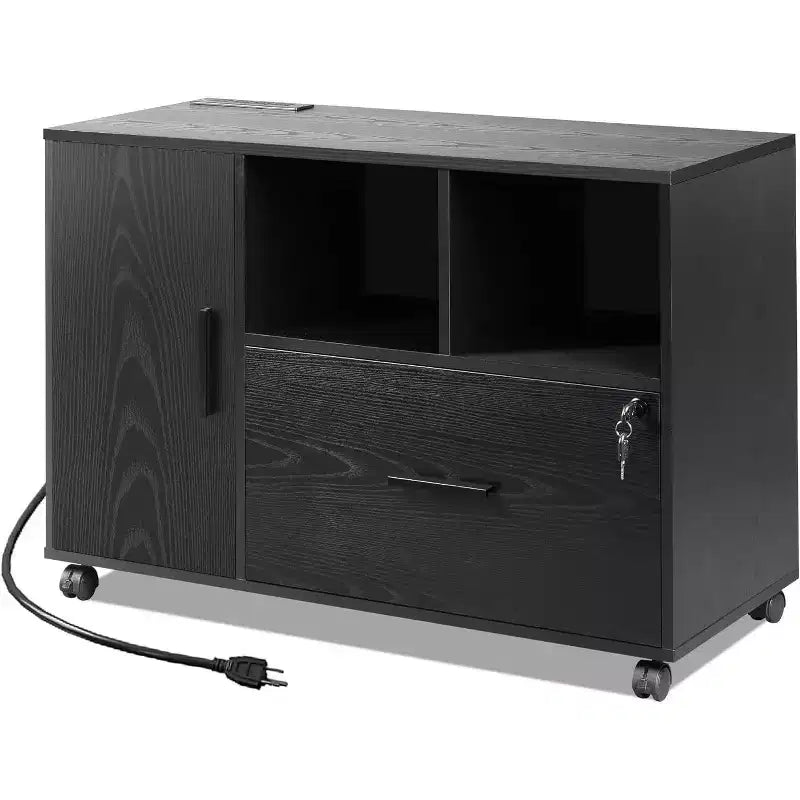 GALAXHERO Meuble de Rangement avec Station de Charge, Classeur à Roulettes à 1 Tiroir, Meuble de Classement Verrouillable pour Bureau à Domicile, Support d'Imprimante avec Rangement