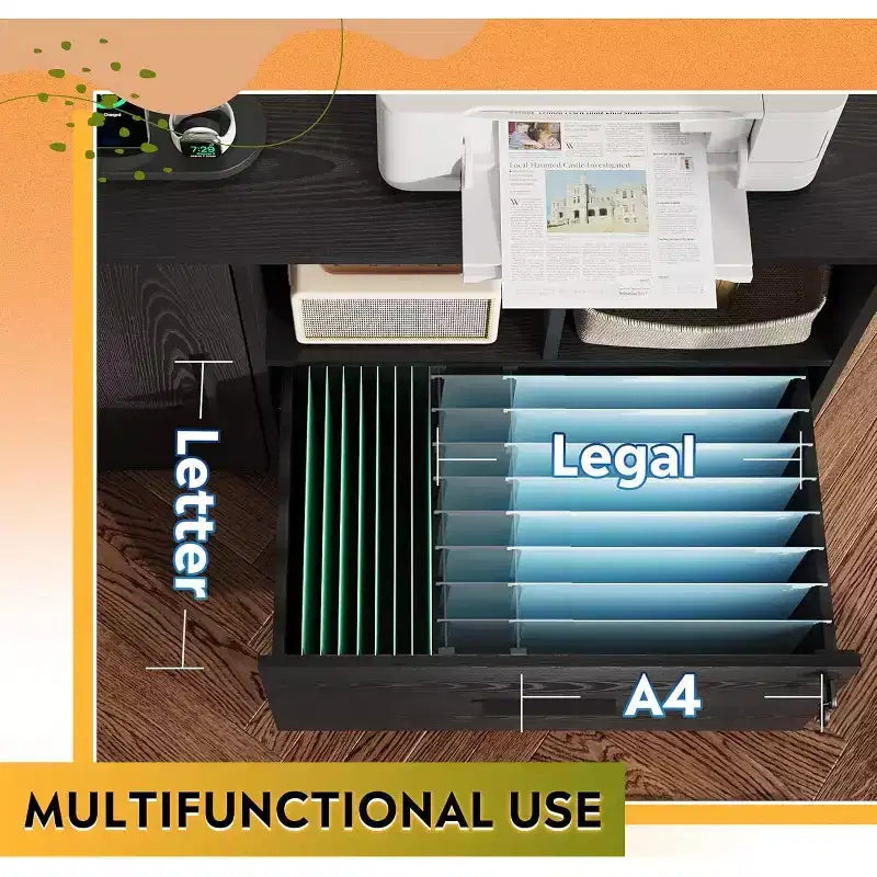 GALAXHERO Meuble de Rangement avec Station de Charge, Classeur à Roulettes à 1 Tiroir, Meuble de Classement Verrouillable pour Bureau à Domicile, Support d'Imprimante avec Rangement