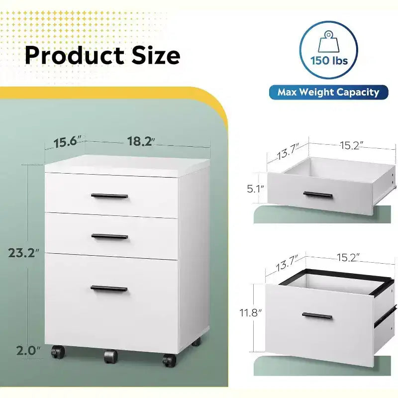 DEXYLLO Meuble Classeur à 3 Tiroirs pour Bureau à Domicile, Caisson de Classement en Bois Sous Bureau, Support d'Imprimante Roulant avec Roues
