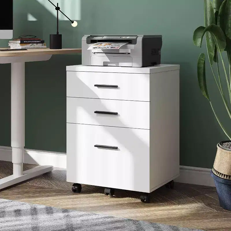 DEXYLLO Meuble Classeur à 3 Tiroirs pour Bureau à Domicile, Caisson de Classement en Bois Sous Bureau, Support d'Imprimante Roulant avec Roues