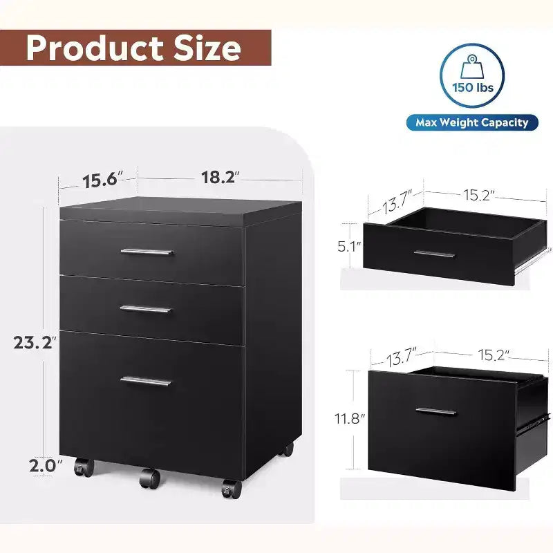DEXYLLO Meuble Classeur à 3 Tiroirs pour Bureau à Domicile, Caisson de Classement en Bois Sous Bureau, Support d'Imprimante Roulant avec Roues