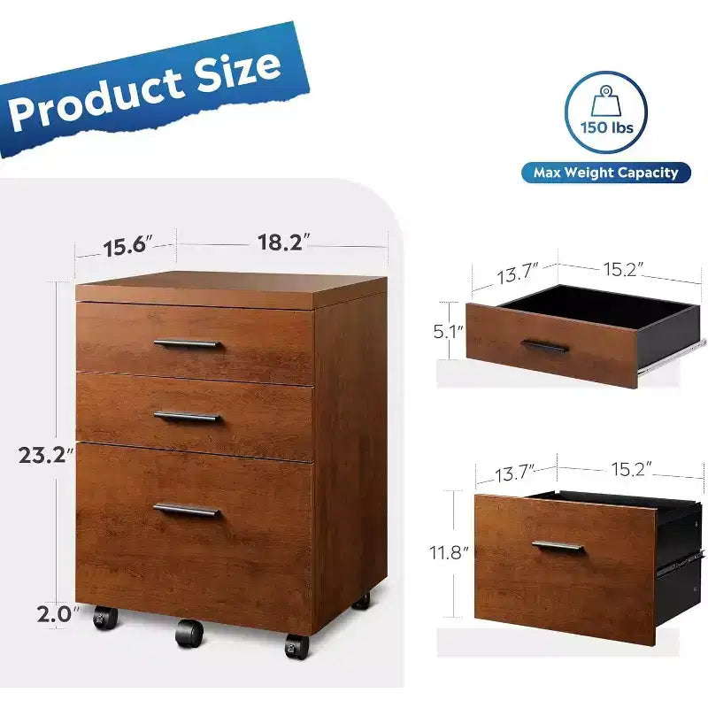 DEXYLLO Meuble Classeur à 3 Tiroirs pour Bureau à Domicile, Caisson de Classement en Bois Sous Bureau, Support d'Imprimante Roulant avec Roues