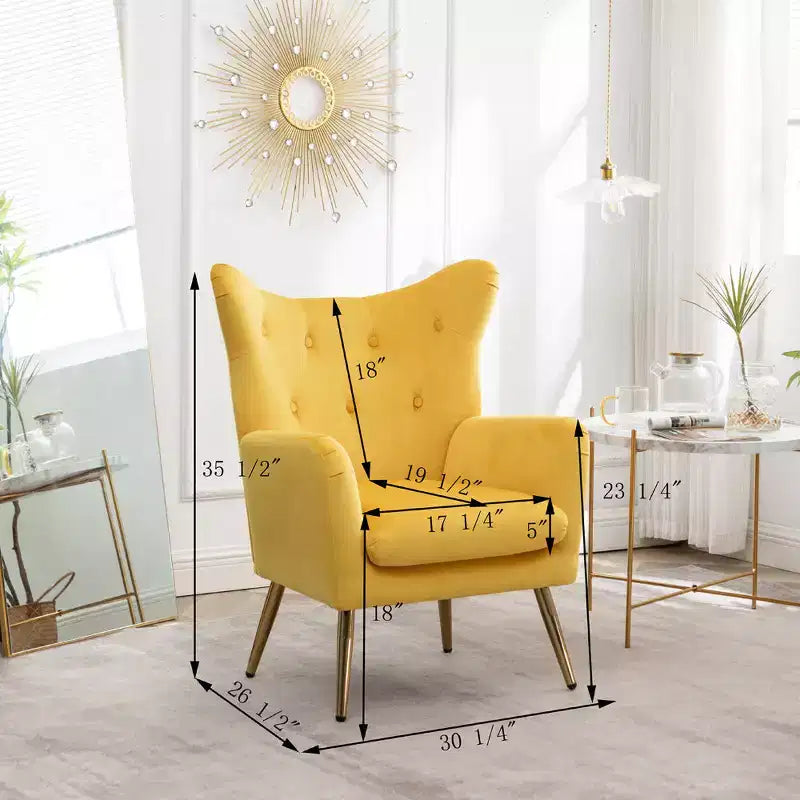 Fauteuil d'appoint en velours capitonné à dossier haut Sovarol de Roundhill Furniture, jaune