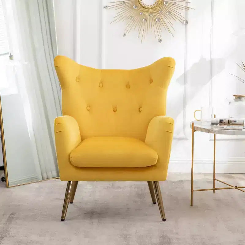 Fauteuil d'appoint en velours capitonné à dossier haut Sovarol de Roundhill Furniture, jaune