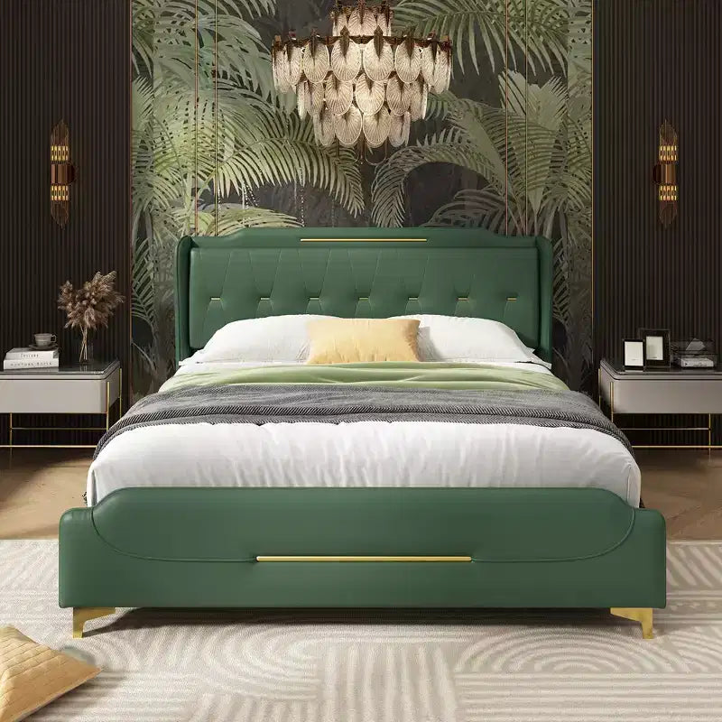 Lit rembourré moderne en similicuir Christopher Knight Home King avec tête de lit à oreilles