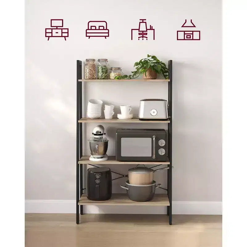 Étagère échelle, bibliothèque à 4 niveaux, étagère de rangement, bibliothèque avec cadre en acier, pour salon, bureau à domicile, cuisine, chambre à coucher, style industriel