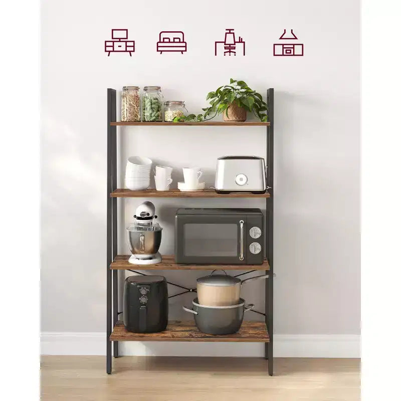 Étagère échelle, bibliothèque à 4 niveaux, étagère de rangement, bibliothèque avec cadre en acier, pour salon, bureau à domicile, cuisine, chambre à coucher, style industriel