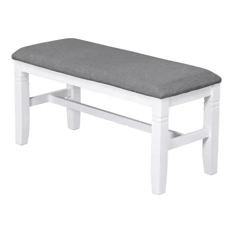 Ensemble de salle à manger 6 pièces Whisen Farmhouse en bois avec banc rembourré et 4 chaises de salle à manger - Gris+Blanc