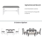 Ensemble de salle à manger 6 pièces Whisen Farmhouse en bois avec banc rembourré et 4 chaises de salle à manger - Gris+Blanc