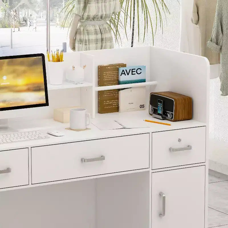 Comptoir de réception en L Famapy, bureau d'accueil multifonctionnel, poste de travail