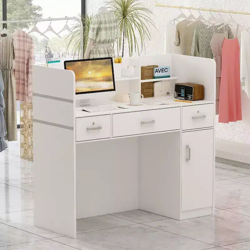 Comptoir de réception en L Famapy, bureau d'accueil multifonctionnel, poste de travail