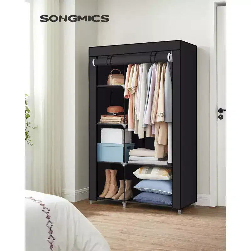 SONGMICS Portable Closet, 41.3 Inch Large Capacity Wardrobe Closet Organizer with Fabric Cover, Hanging Rods and Shelves Black