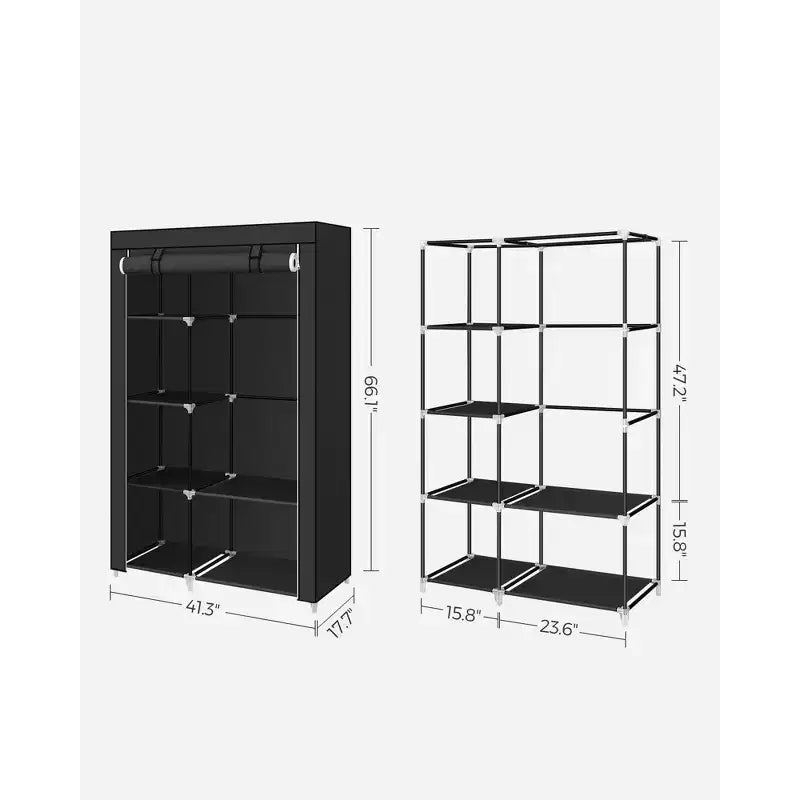 SONGMICS Armoire de Rangement Portable, Grande Capacité de 105 cm avec Housse en Tissu, Tringle de Suspension et Étagères, Noir