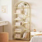 Garvee Bibliothèque 6 niveaux, étagère arquée 207,5 cm de haut, présentoirs, étagère de rangement ouverte géométrique, porte-livres unique, cadre en métal