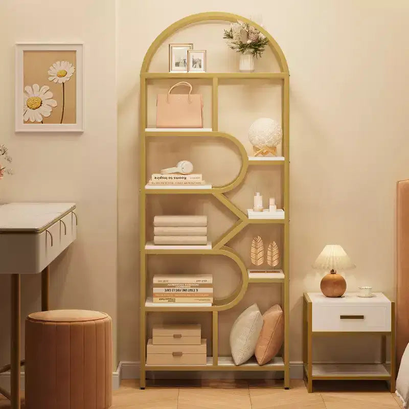Garvee Bibliothèque 6 niveaux, étagère arquée 207,5 cm de haut, présentoirs, étagère de rangement ouverte géométrique, porte-livres unique, cadre en métal