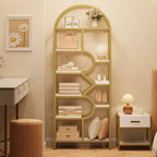 Garvee Bibliothèque 6 niveaux, étagère arquée 207,5 cm de haut, présentoirs, étagère de rangement ouverte géométrique, porte-livres unique, cadre en métal