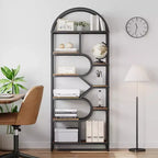 Garvee Bibliothèque 6 niveaux, étagère arquée 207,5 cm de haut, présentoirs, étagère de rangement ouverte géométrique, porte-livres unique, cadre en métal
