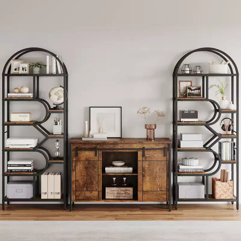 Garvee Bibliothèque 6 niveaux, étagère arquée 207,5 cm de haut, présentoirs, étagère de rangement ouverte géométrique, porte-livres unique, cadre en métal