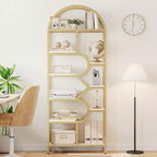 Garvee Bibliothèque 6 niveaux, étagère arquée 207,5 cm de haut, présentoirs, étagère de rangement ouverte géométrique, porte-livres unique, cadre en métal