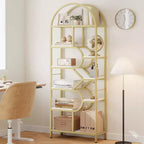 Garvee Bibliothèque 6 niveaux, étagère arquée 207,5 cm de haut, présentoirs, étagère de rangement ouverte géométrique, porte-livres unique, cadre en métal