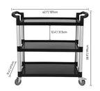 Chariot de service de restaurant rotatif à 360 degrés, chariot de service alimentaire roulant robuste 42L x 20P x 39H, chariot utilitaire en plastique à 3 étagères avec roues verrouillables